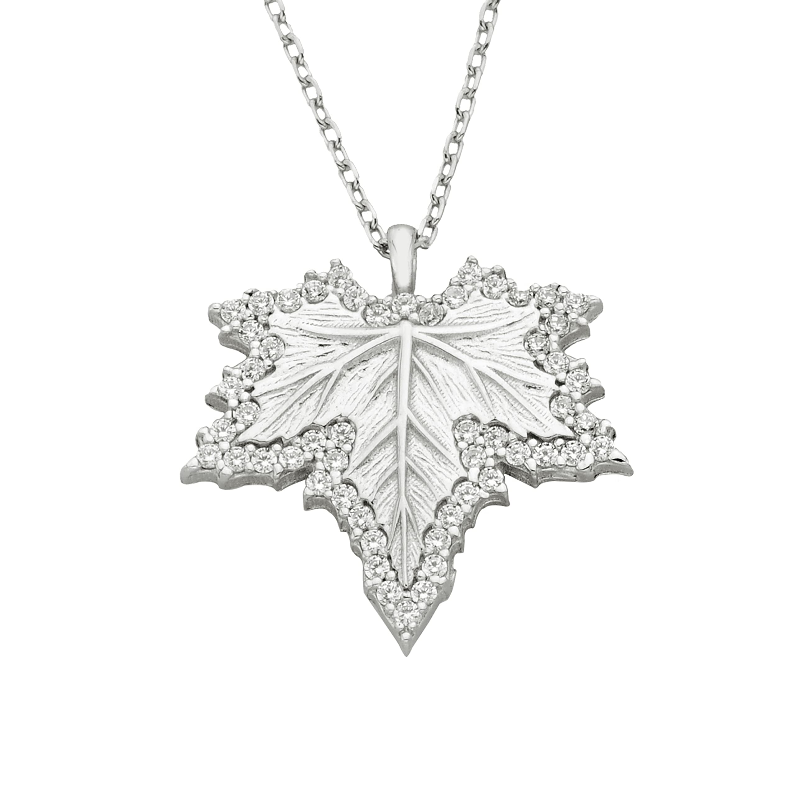 925 Sterling Silver Maple Long Leaf Necklace for Women | CZ Charm Pendant for Her Mom