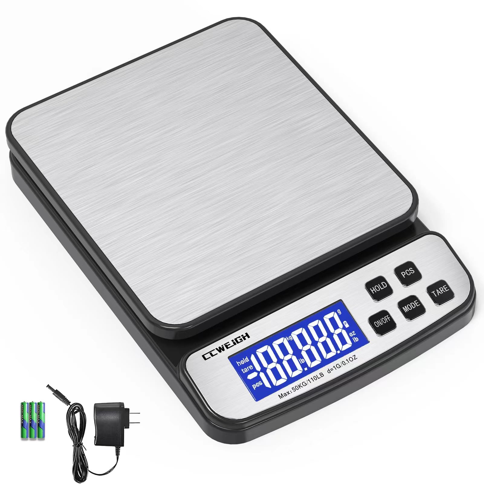 Báscula de envío digital de 110 lb x 1 g con función de retención y conteo Báscula postal para envío de paquetes, báscula postal para almacenes, hogares, oficinas y empresas de mensajería