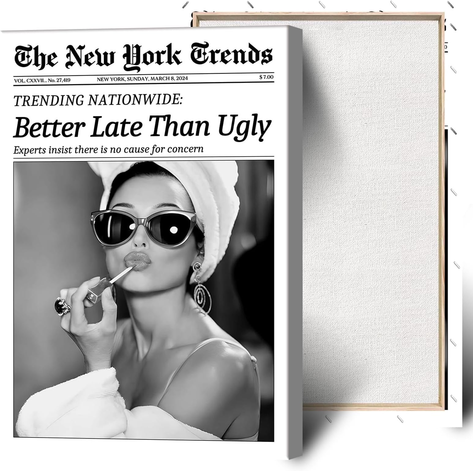 Beshdomp Vintage Better Late Than Ugly Newspaper Posters Black And White Canvas Wall Art Magazine Headline Preppy Prints Painting For Bathroom Home Bedroom Dorm Wall Decor 8x10in Framed