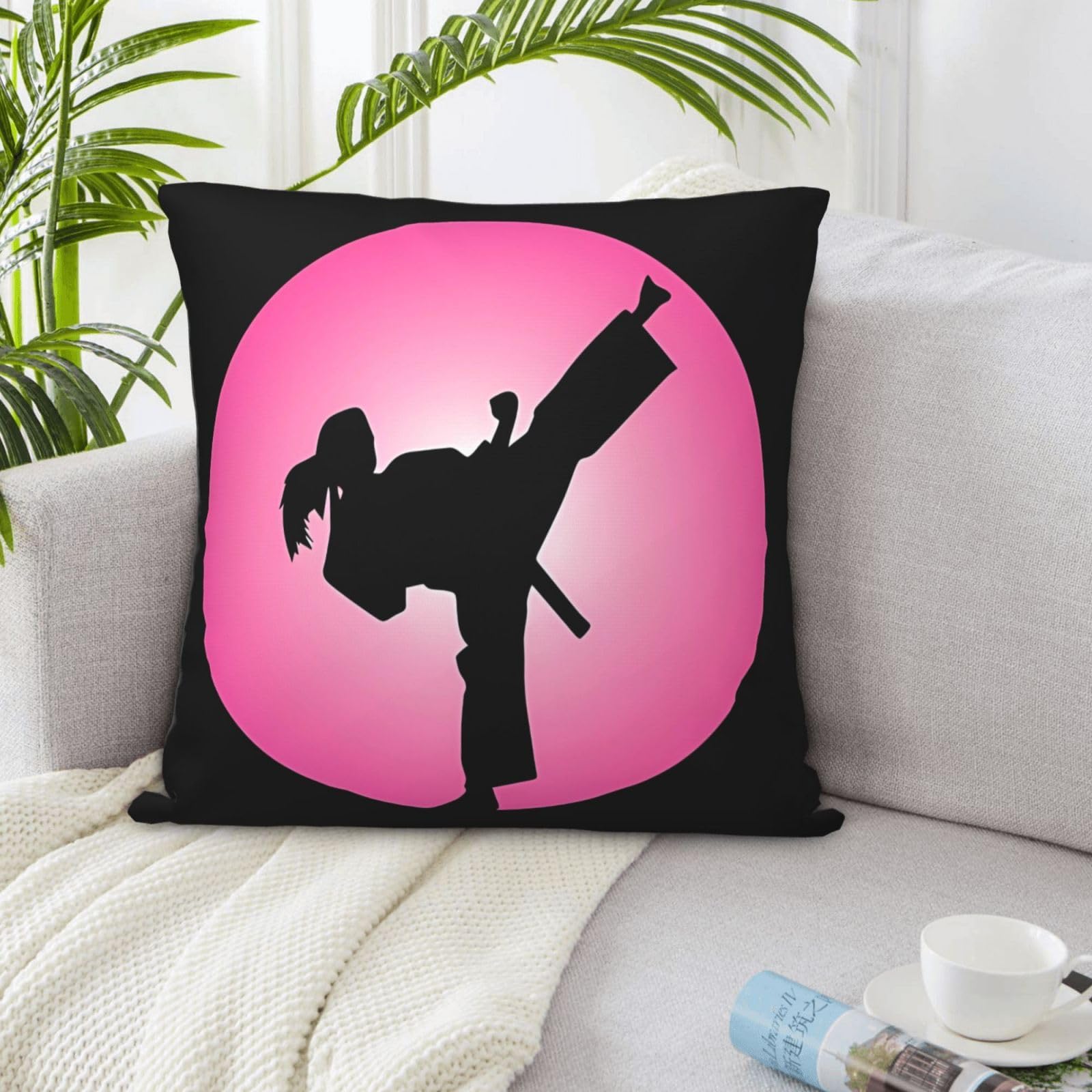 KHiry Decorative Throw Pillow Covers Square Pillow Covers for Sofa Taekwondo Design Throw Pillow Cover Double Sided Plush Pillow Case 18"x18" Cushion Case for Living Room