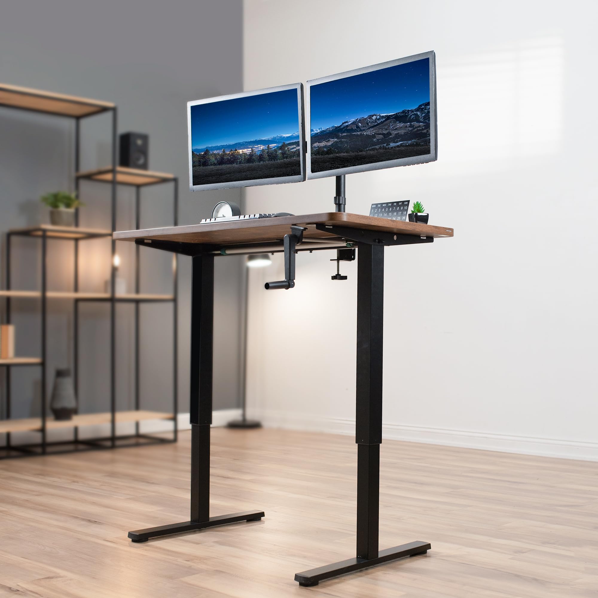 VIVO Compact Hand Crank Stand Up Desk Frame for 37 to 77 inch Table Tops Ergonomic Standing Height — view 2