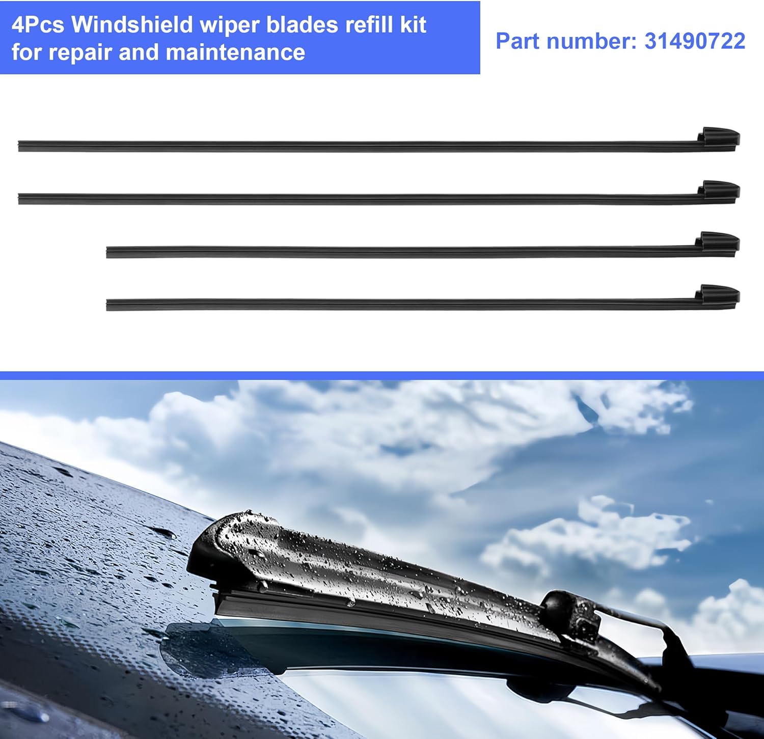 4PCS Front Windshield Wiper Blades Refill Rubber Inserts Windscreen Blade Replacement Kit Left Right For Volvo XC60 B8 T8 SUV 2018-2025 Replace 31490722