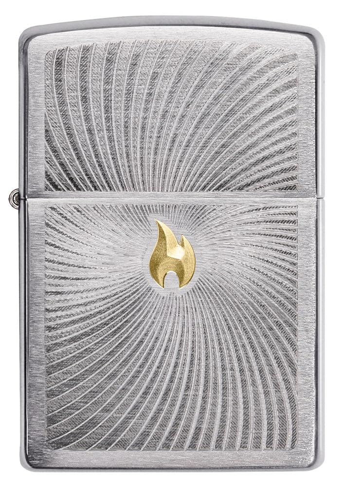 Zippo Spiral Twist Zapalniczka Sztormowa, Emblemat, do Napełniania, Wielokrotnego Użytku, Wiatroodporna Konstrukcja, Pudełko na Prezent, Wykonano w USA, Automatyczny Dwukolorowy Szczotkowany Chrom