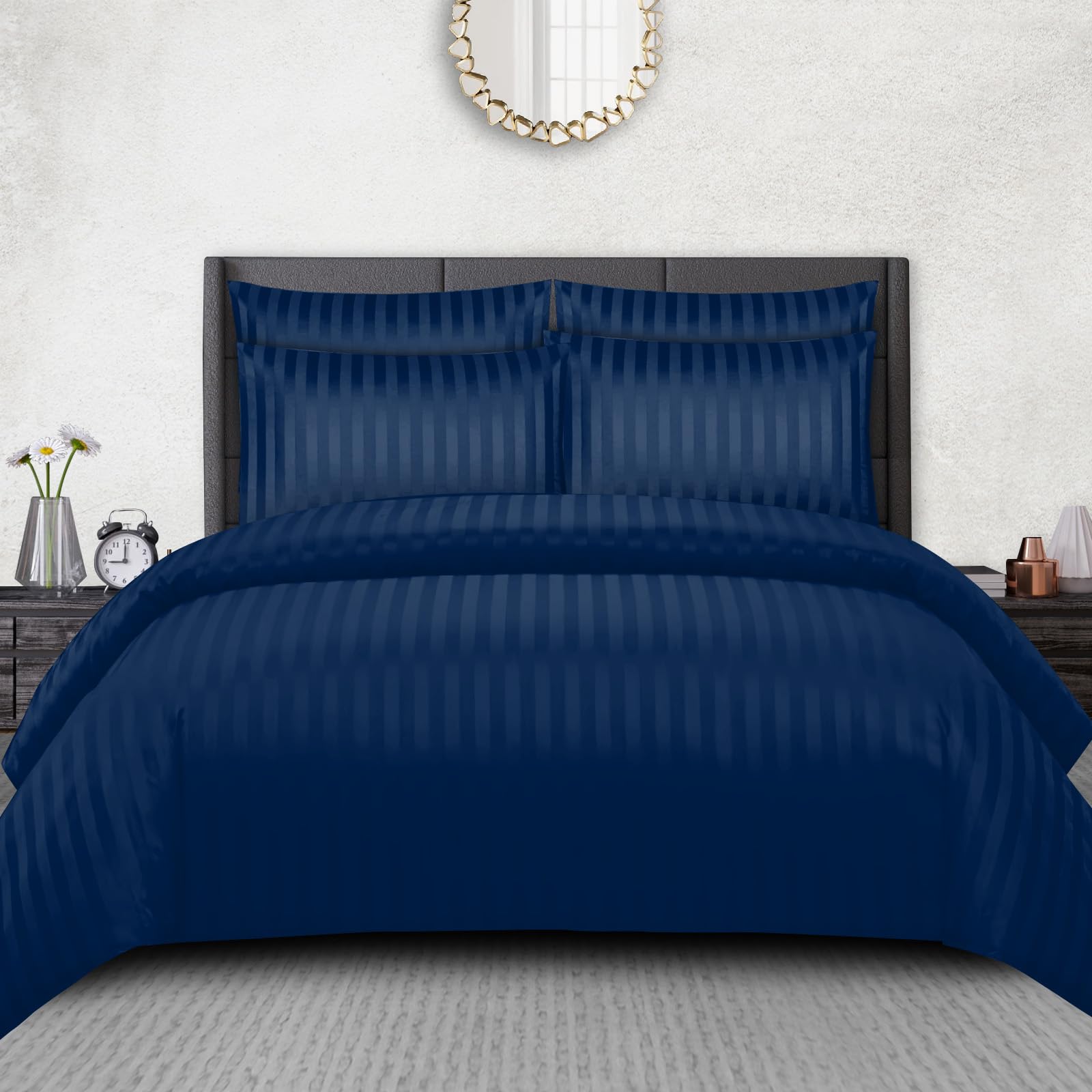 Pamposh Satin Stripe Single Duvet Cover Set - Premium Hotel Quality Quilt Cover Bedding Se...