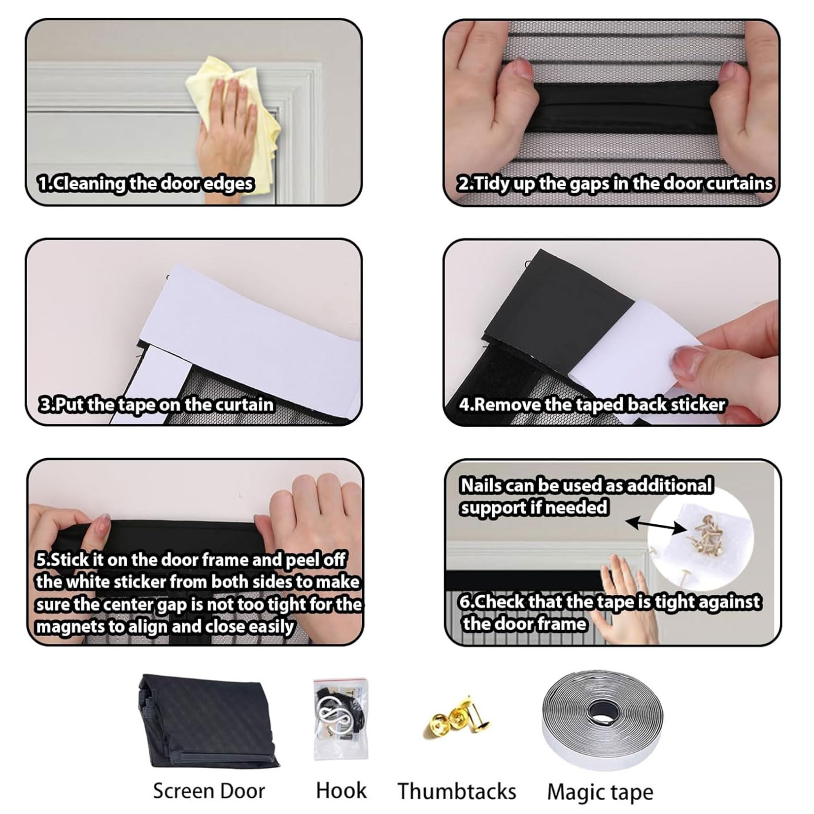 Magnet Fliegengitter 103 x 260 cm Magnet-Verschluss, Extra Starke Magnete Insektenschutz Fliegenvorhang Ohne Bohren mit Klettband für Wohnzimmer Schiebetür Terrassentür, Weiß