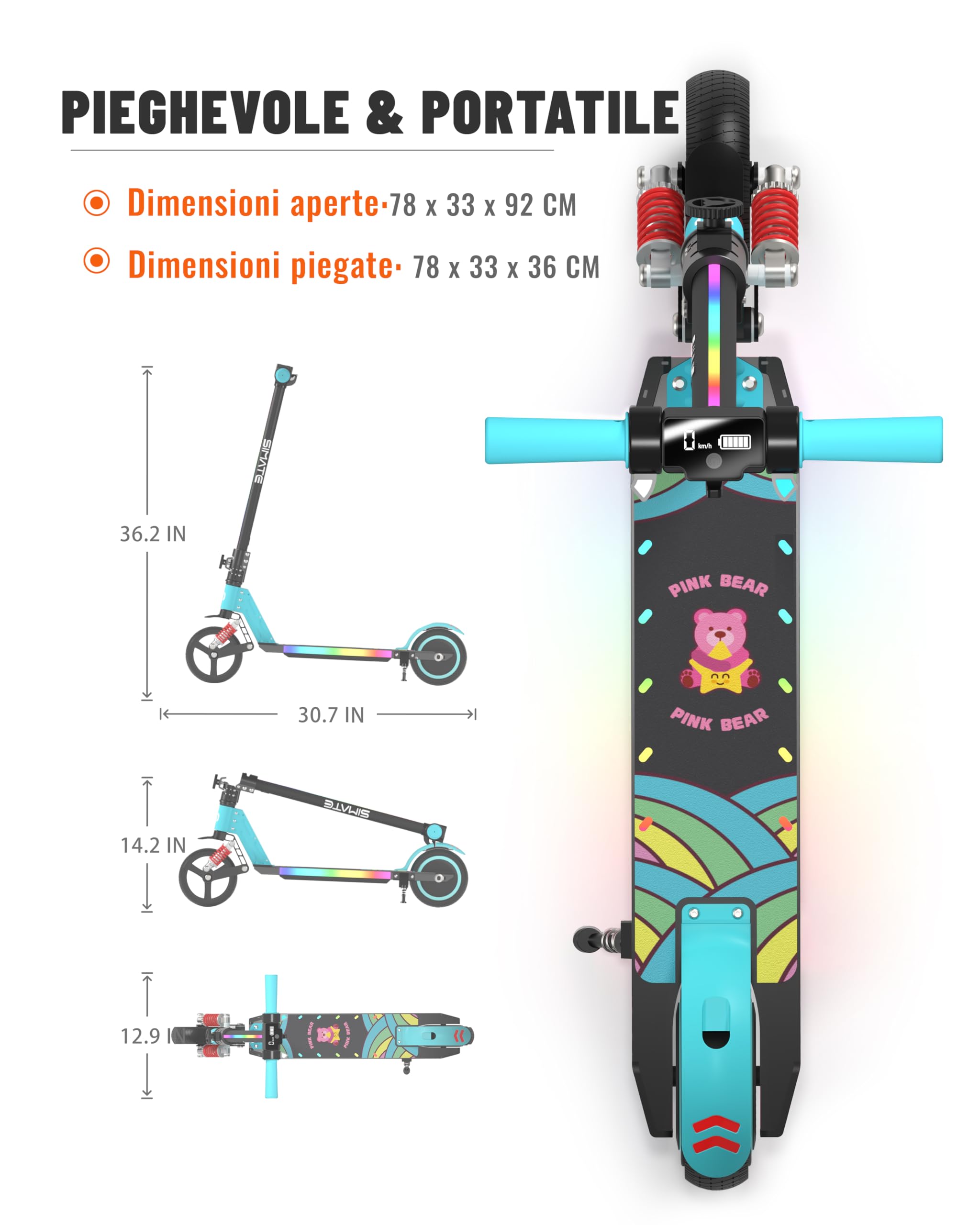 Monopattino Elettrico, 6.5'' Monopattino Elettrico per Bambini dai 6 ai 12 Anni, Pieghevole Monopattino con Display LED, Regalo per Bambini