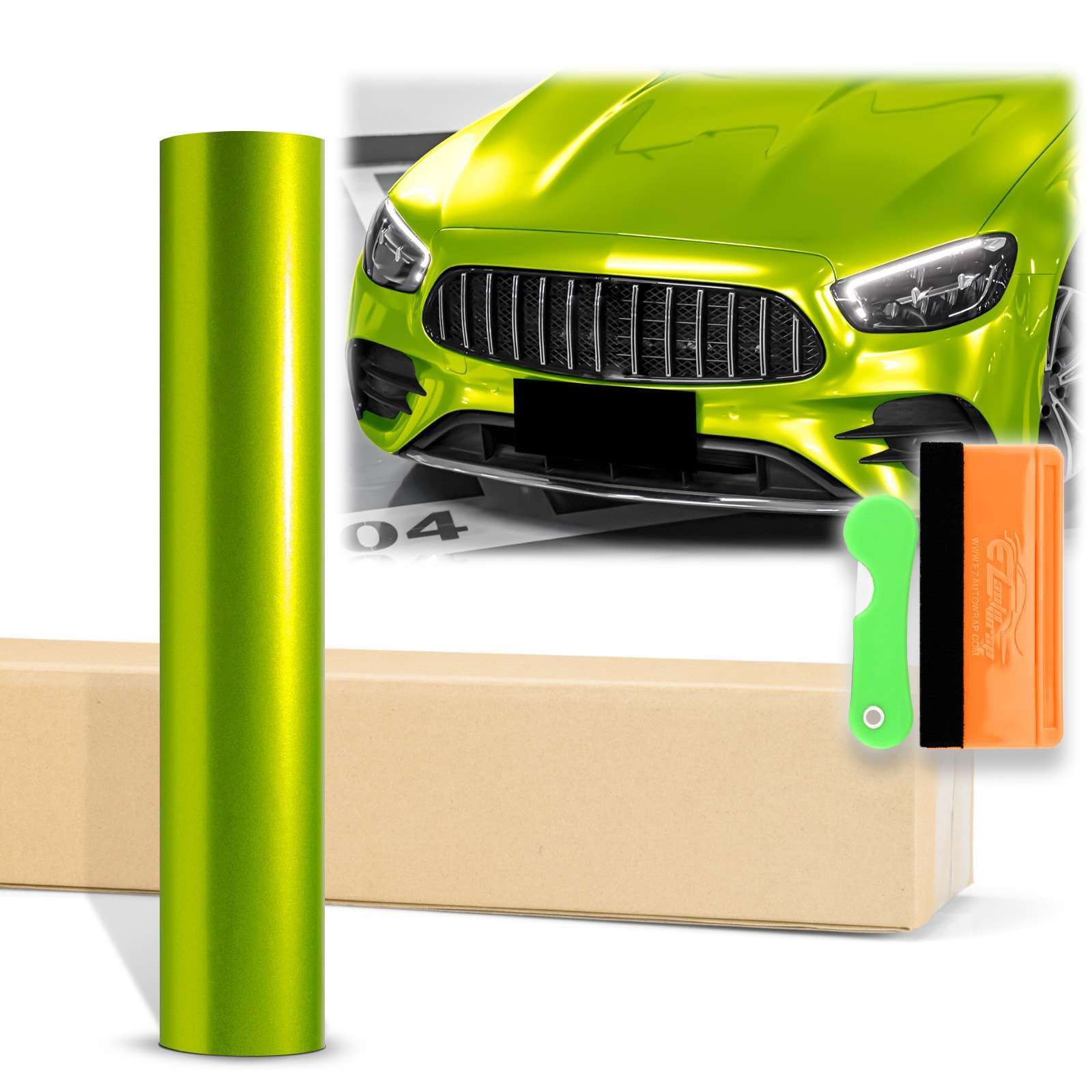 12"x60" (1FTx5FT) Gloss Metallic Lime Green Glossy Vinyl Wrap Auto Car Sticker Decal Film Sheet Bubble Free Air Release Technology with Tool Kit