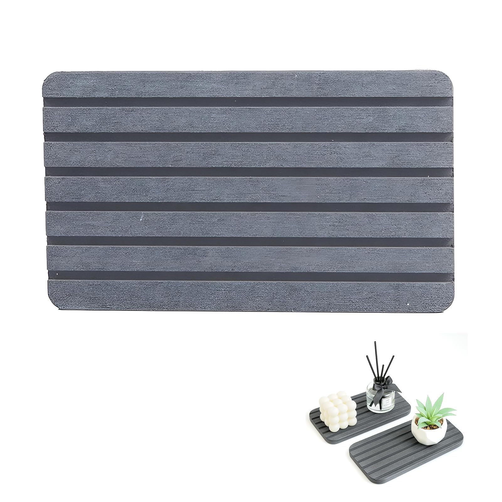 Oiieco 2 Pcs Water Absorbent Diatomite Coasters, Diatomite Dish Drying Mat for Sink Tray, Fast Drying Soap Tray, Water Absorbent Sink Stone Tray for Bathroom Countertop, kitchen soap tray(Dark gray)