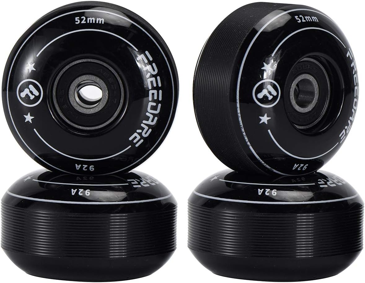 FREEDARE Skateboard Wheels 52mm and Bearings, Spacers Installed 92A for Street Tricks(Pack of 4)