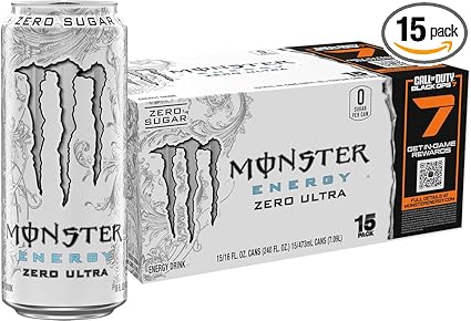 Monster Energy Zero Ultra, Sugar Free Energy Drink, 16 Ounce (Pack of 15)