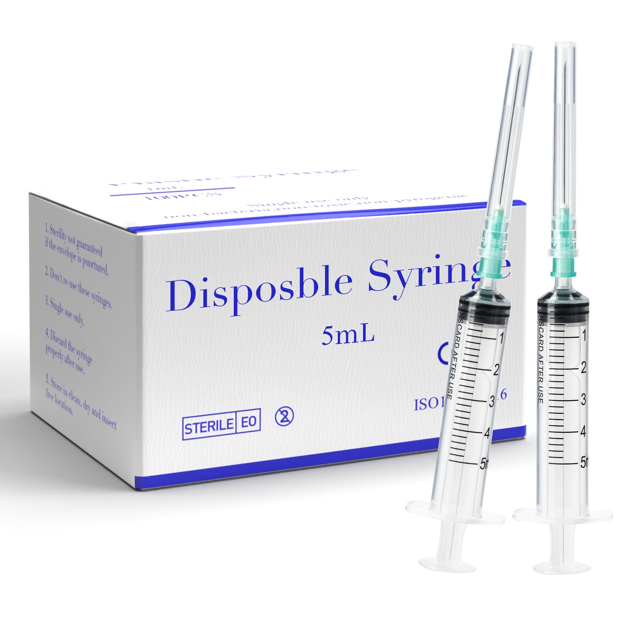 100 Pack 5ml Syringes with Needle 21G 1.5 Inch - Disposable Luer Lock Dispensing Syringe, Individually Wrapped