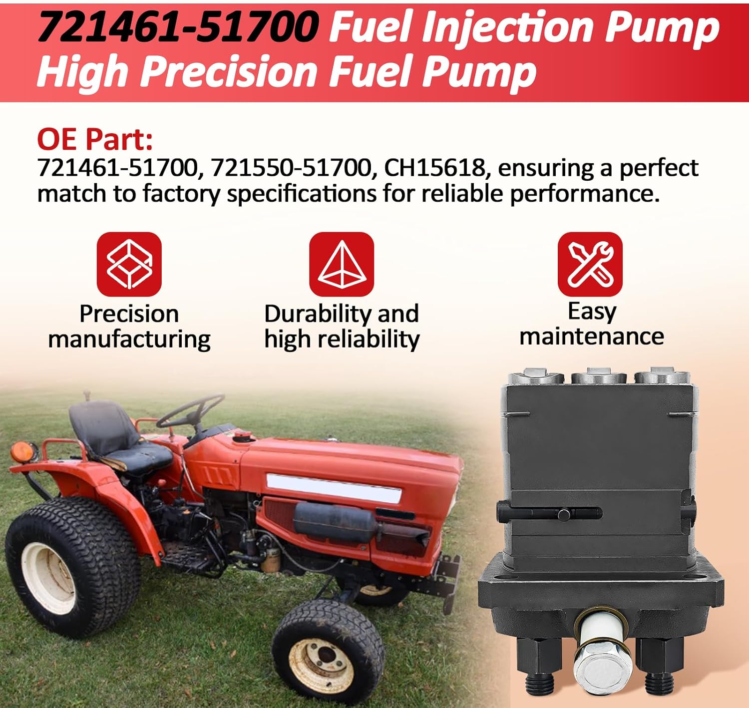 721461-51700 Fuel Injection Pump High Precision Fuel Pump for John Deere 750 CH15618 for Yanmar YM180 YM186 YM187 YM220 YM226 YM250 YM1301 YM1401 YM1502 YM1510 YM1601 YM1610 YM1702 YMG1800 YM1802