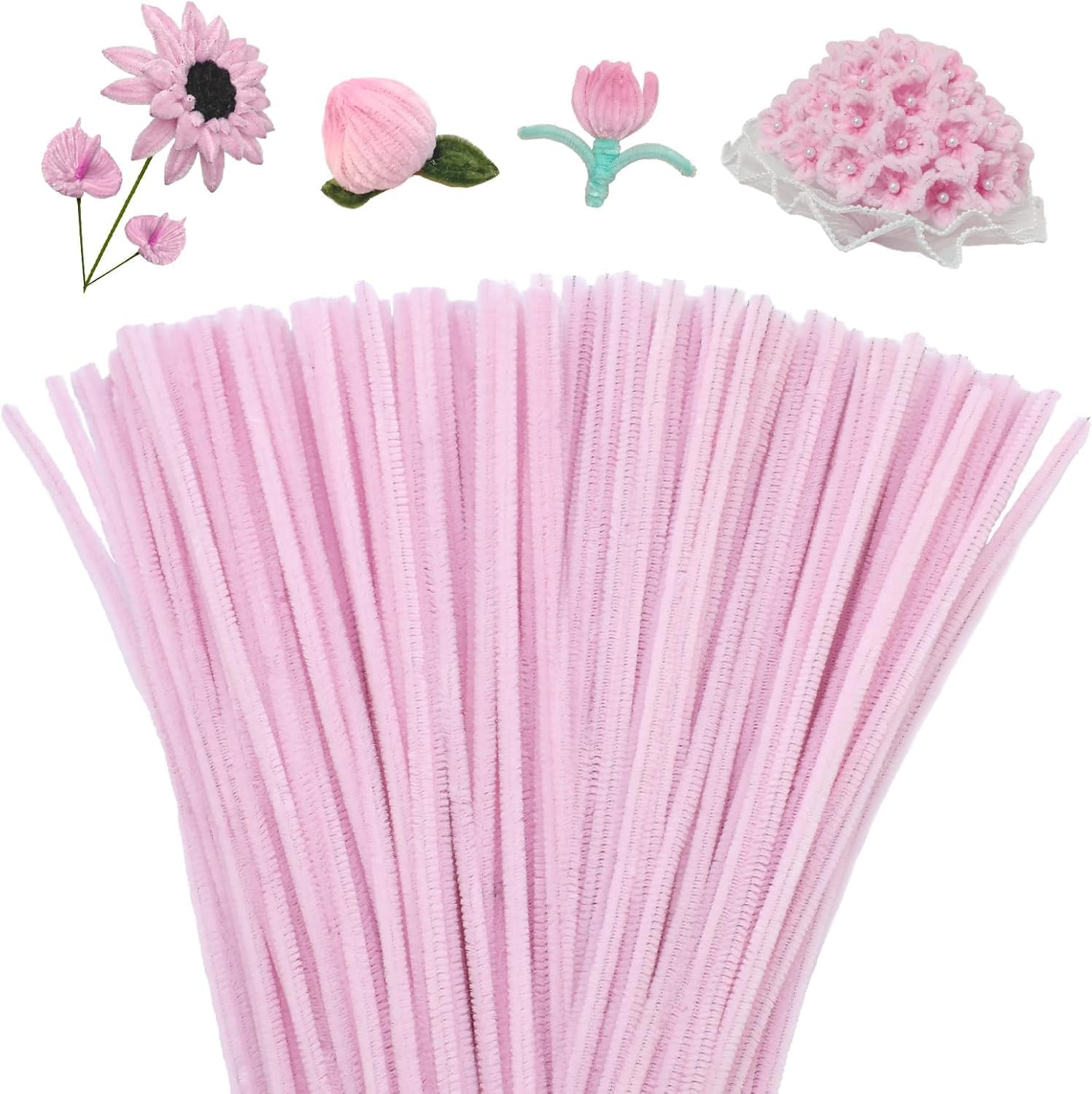 Pipe Cleaners Craft, Pipe Cleaners Chenille Stem Fuzzy Sticks Craft Supplies for flowers making, Home DIY (Light Pink, 100pc)