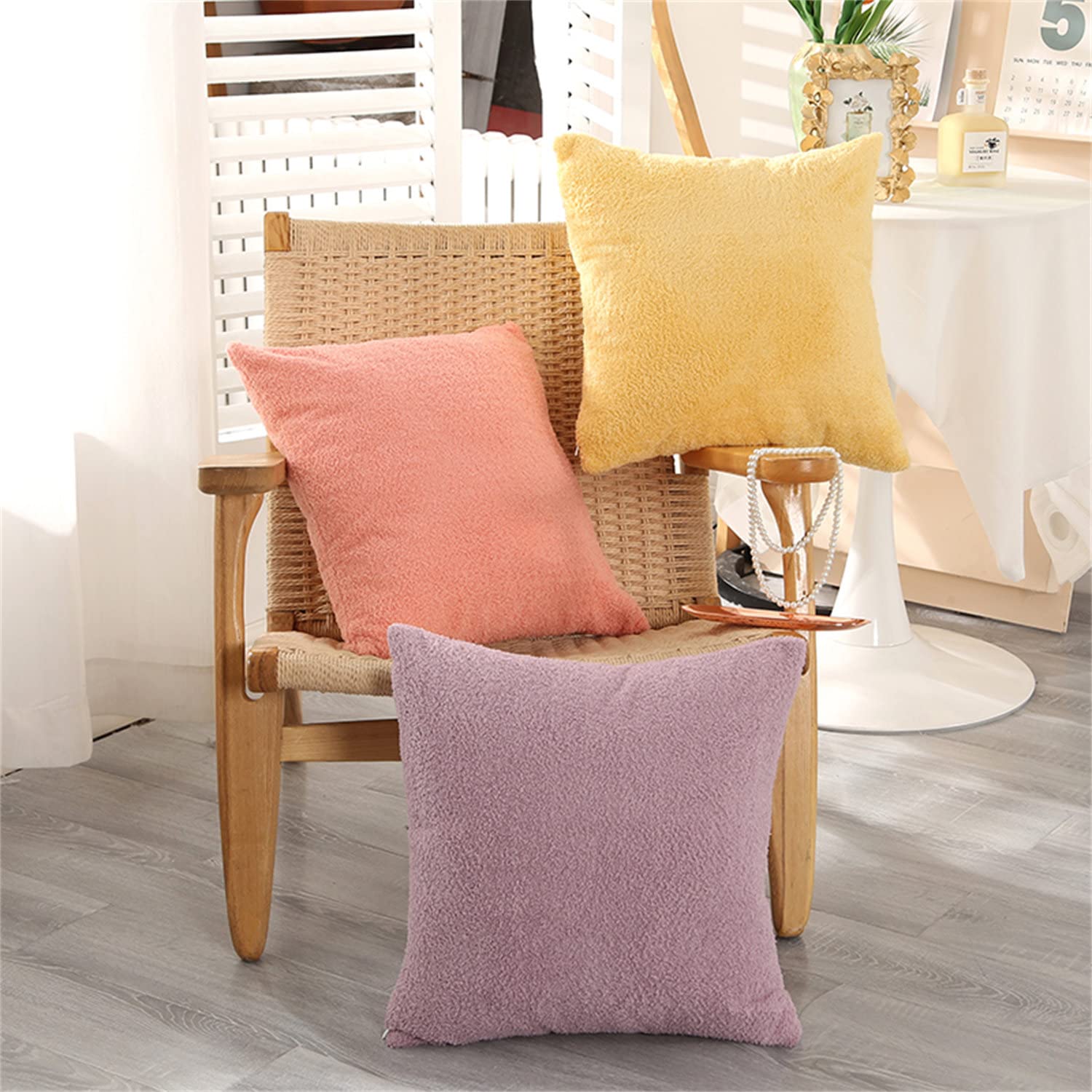 Brfash Copricuscino in tinta unita super morbido peluche Home Decor federa decorazione casa soggiorno camera da letto per divano giallo 24x24/60 x 60 cm
