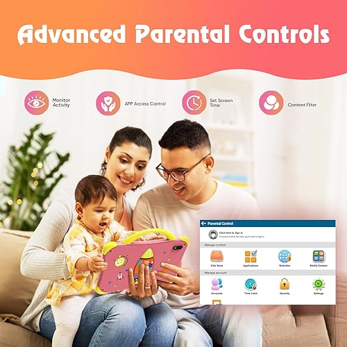 Miniatura 4 de weelikeit Tableta para niños, tableta Android 14 para niños, 7 pulgadas con funda, 8 GB (4+4) y 64 GB (ampliable hasta 512 GB) para niños pequeños,
