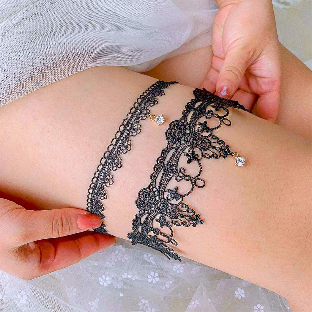 Wedding Garters 2Pcs Rhinestones Thigh Garter Elegant Lace Wedding Bridal Garters Bridal Bridesmaids Accessories for Women
