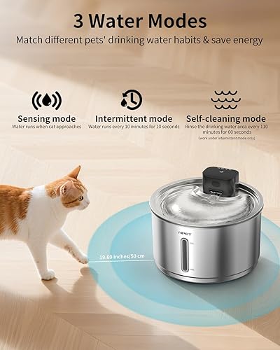 Miniatura 3 de NPET Fuente inalámbrica de acero inoxidable para gatos, 1 galón135 onzas, fuente automática para beber mascotas, dispensador de agua inalámbrico