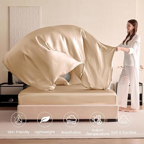 Miniatura 2 de THXSILK Juego de sábanas de seda de 4 piezas, sábanas de seda de morera 100% natural de grado superior 6A+, juegos de ropa de cama de lujo, ultra