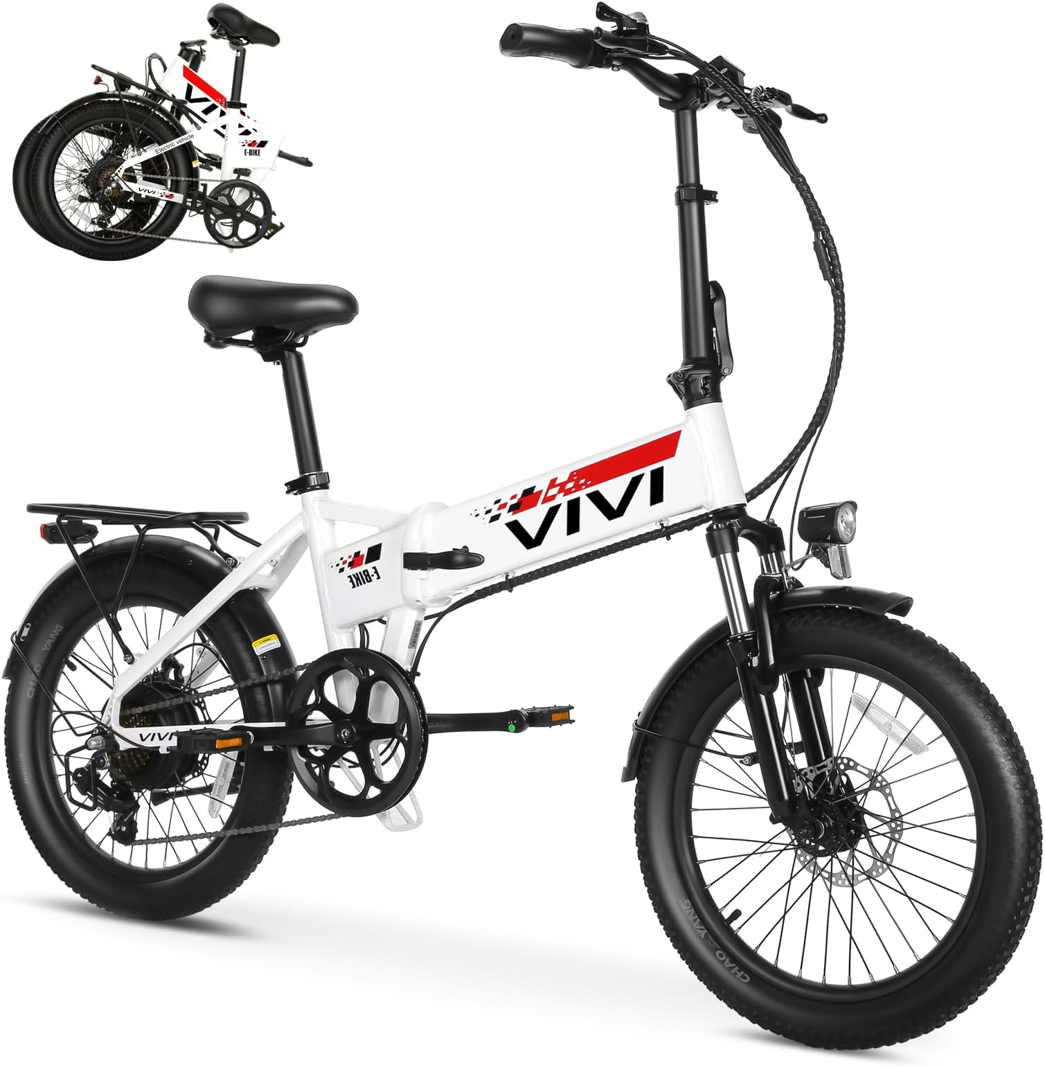 Vivi Folding Electric Bike for Adults, 20" x 2.4 Fat Tire Ebike, Peak 1000W Foldable Electric Bicycle, 22MPH Commuter E-Bike with 48V Removable Battery, 7 Speed, SGS Certified to UL2849