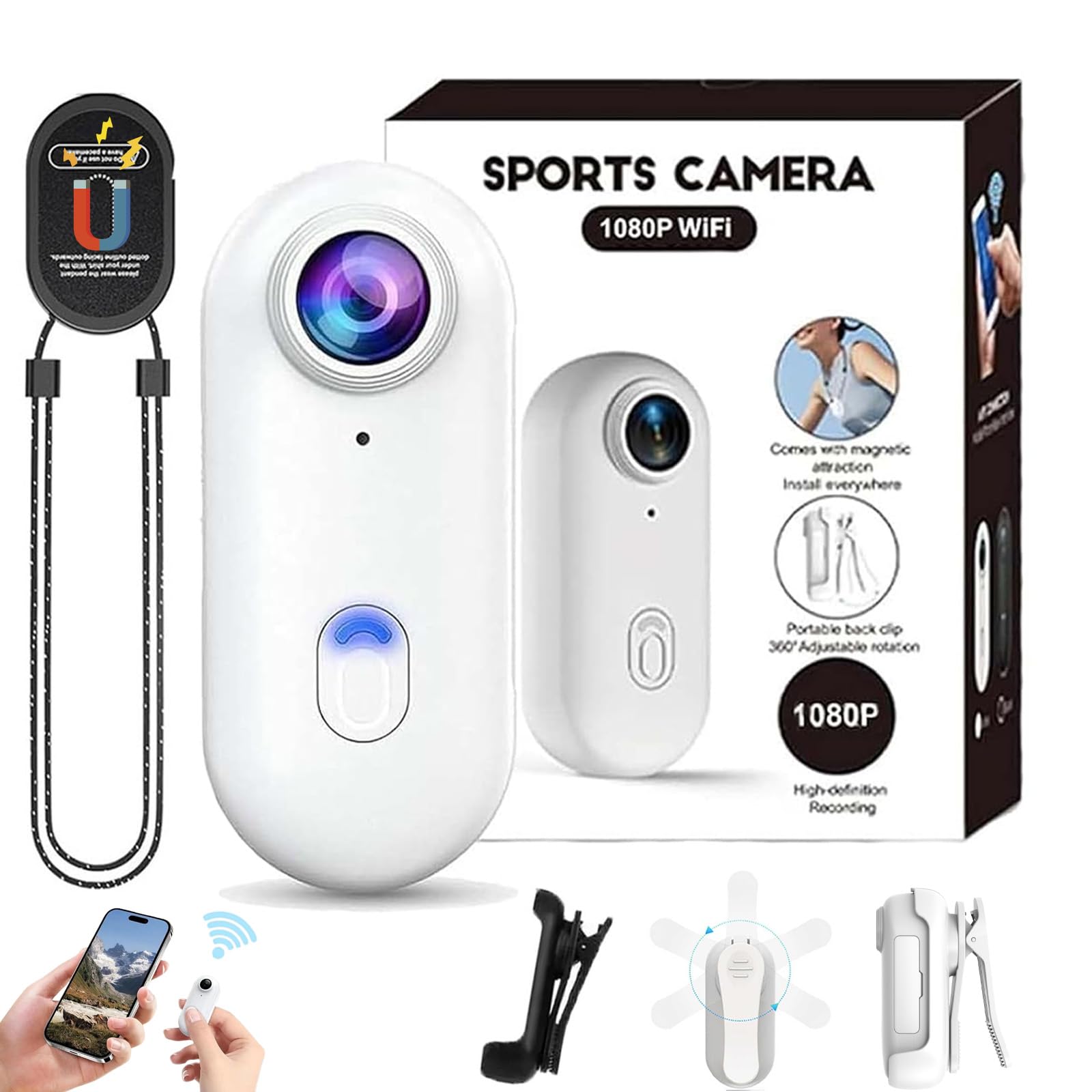 VisusCam - 4K 120° POV Camera, Mini Magnetic Wearable Body Camera with Audio and Video Recording, Hands-Free Thumb Action Camera, for Vlogging Cycling Motorcycle (White, 1080P)-image-36