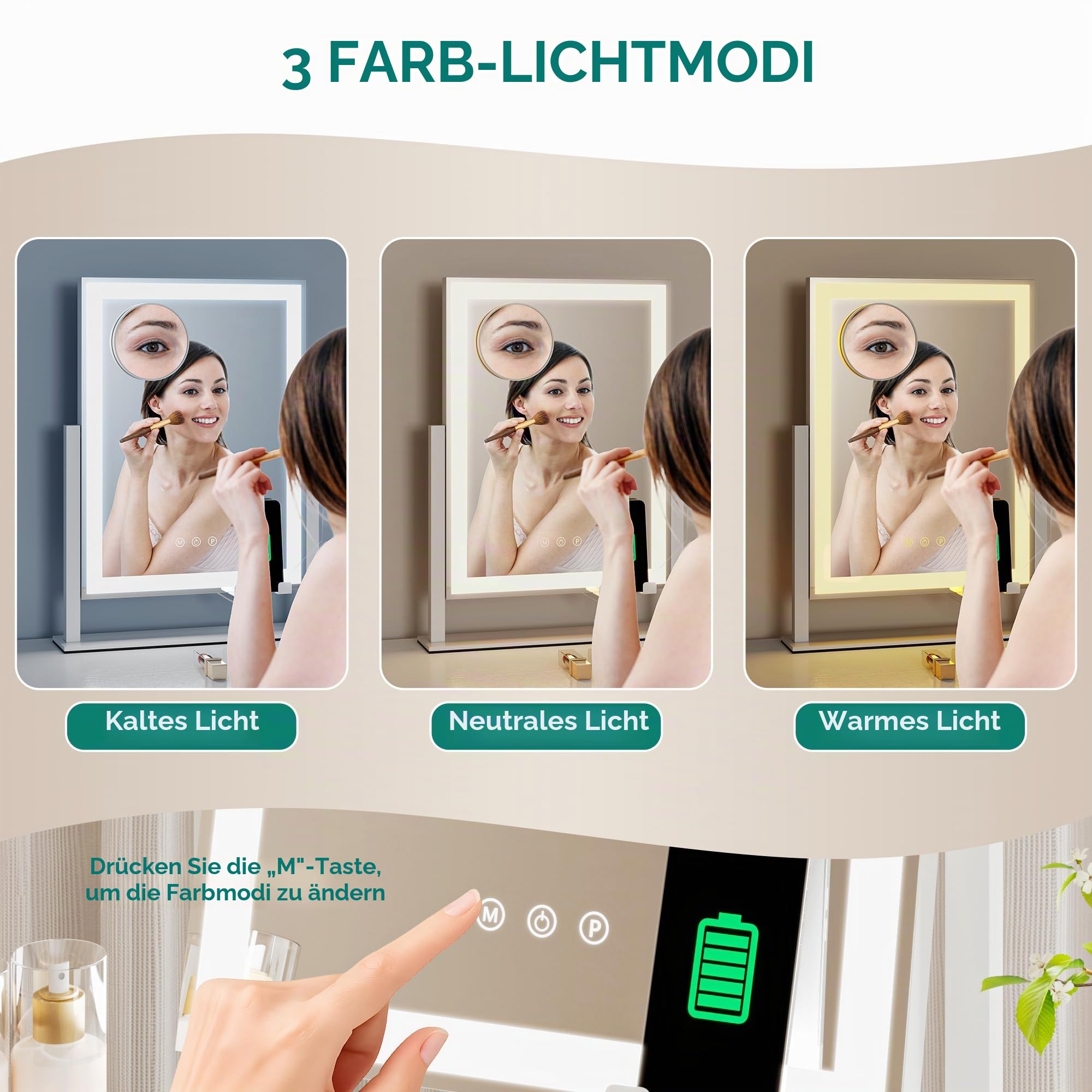 YITAHOME Beleuchteter Kosmetikspiegel mit 3 Farben & Dimmfunktion, 30 x 40 cm Hollywood Spiegel, 360° Schwenkbar, 10-facher Vergrößerung, Smart Touch Sensor, Spiegel mit Licht für Makeup