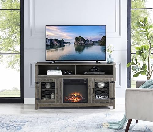Miniatura 3 de Moderno soporte de TV con chimenea de 65 pulgadas con chimenea eléctrica de 23 pulgadas, armario de almacenamiento y estantes ajustables para sala