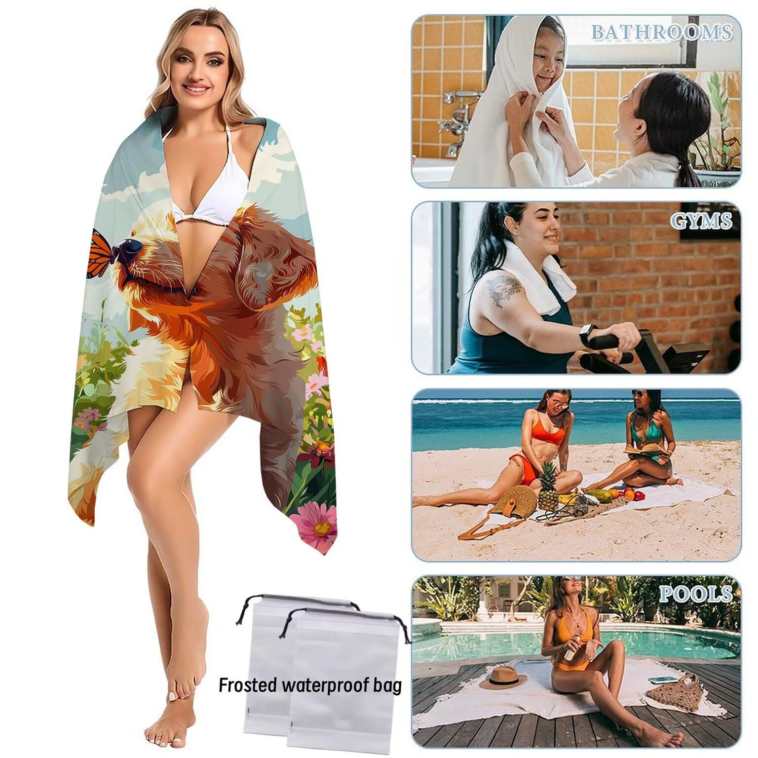 Telo Mare Microfibra Asciugamani Teli da Spiaggia Asciugamano Palestra 2 Set Antisabbia 220 x 100 cm xxl Donna Accessori Mare Telo Mare Grande per Piscina Bagno Travel Regali (Farfalla Cane) U-433