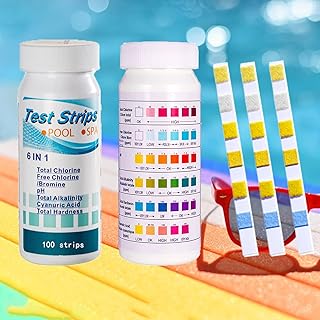 Hot Tub Test Strips 6 IN 1 Pool Test Strips,Water Test Strips for PH, Total Chlorine, Free Chlorine, Total Alkalinity, Cyanuric Acid, Total Hardness,Spa Test Strips for Hot Tub Swimming Pool