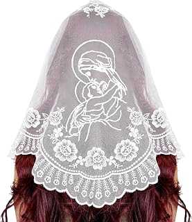 Church Veil Catholic Mass -Our Lady Embroidered Lace Triangle Headscarf Floral Church Veil Latin Mass Scarf
