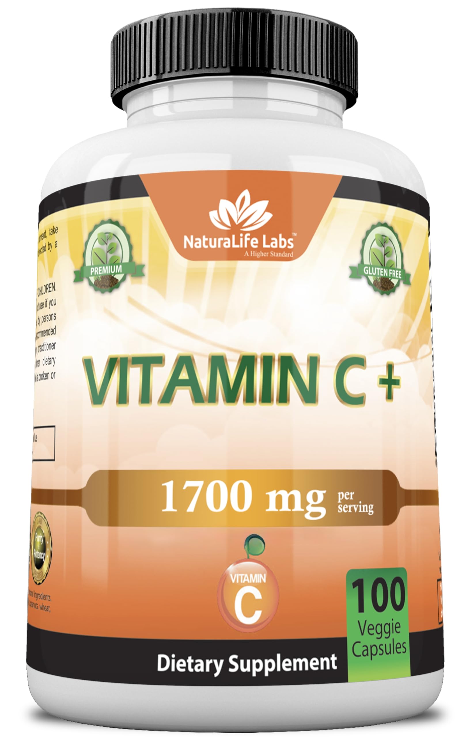 NaturaLife Labs Vitamin C with Vitamin D3, Zinc, Elderberry & Ginger Root – 1,700 mg per Serving – 100 Capsules, Vegan, Non-GMO, Gluten Free