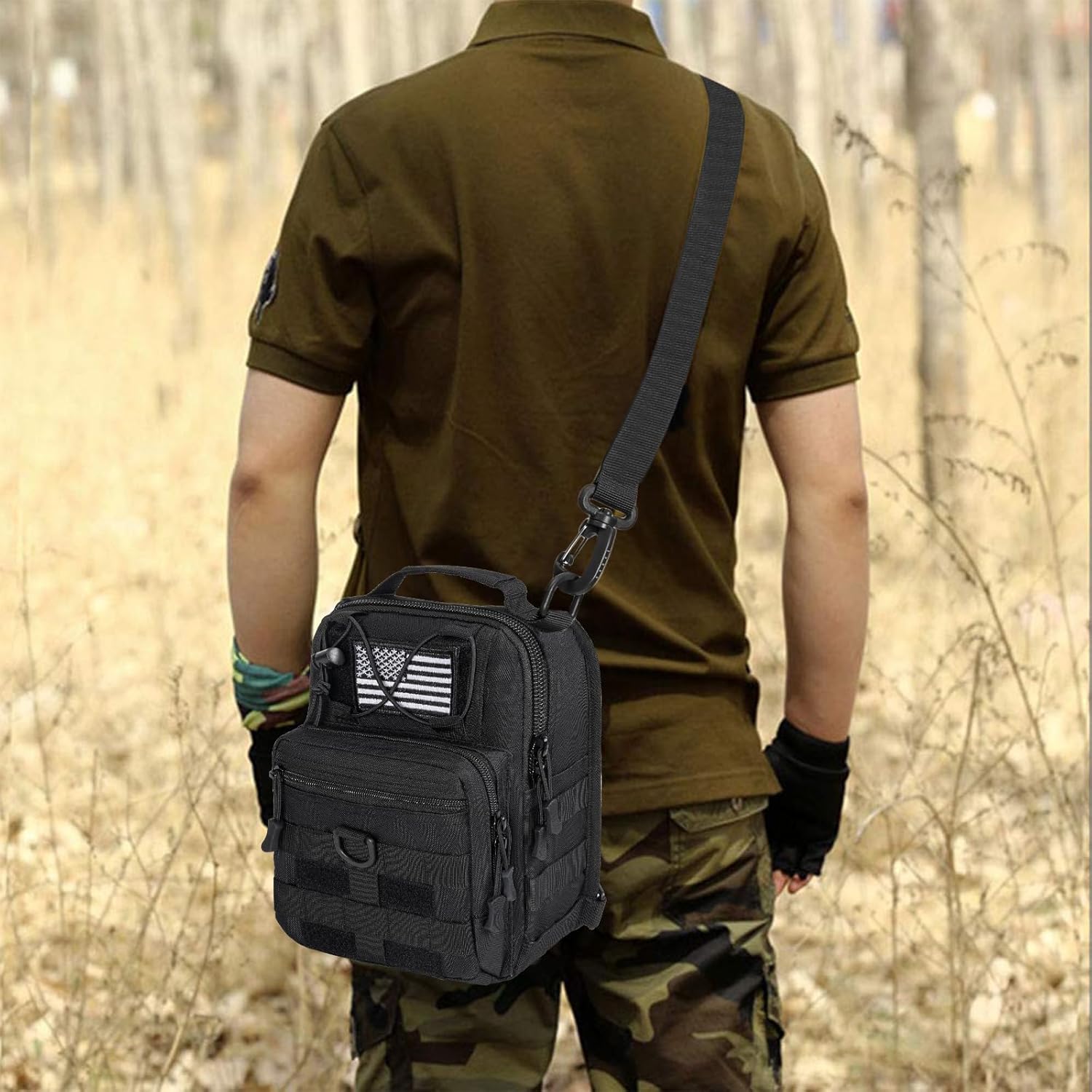 GMAK Tactical Sling Bag for Men, Small Tactical Shoulder Bag Backpack, Outdoor Military Rover Bags Travel Hiking Daypacks, EDC Crossbody Chest Bag Pack for Hiking/Cycling/Hunting, Black - Image 7