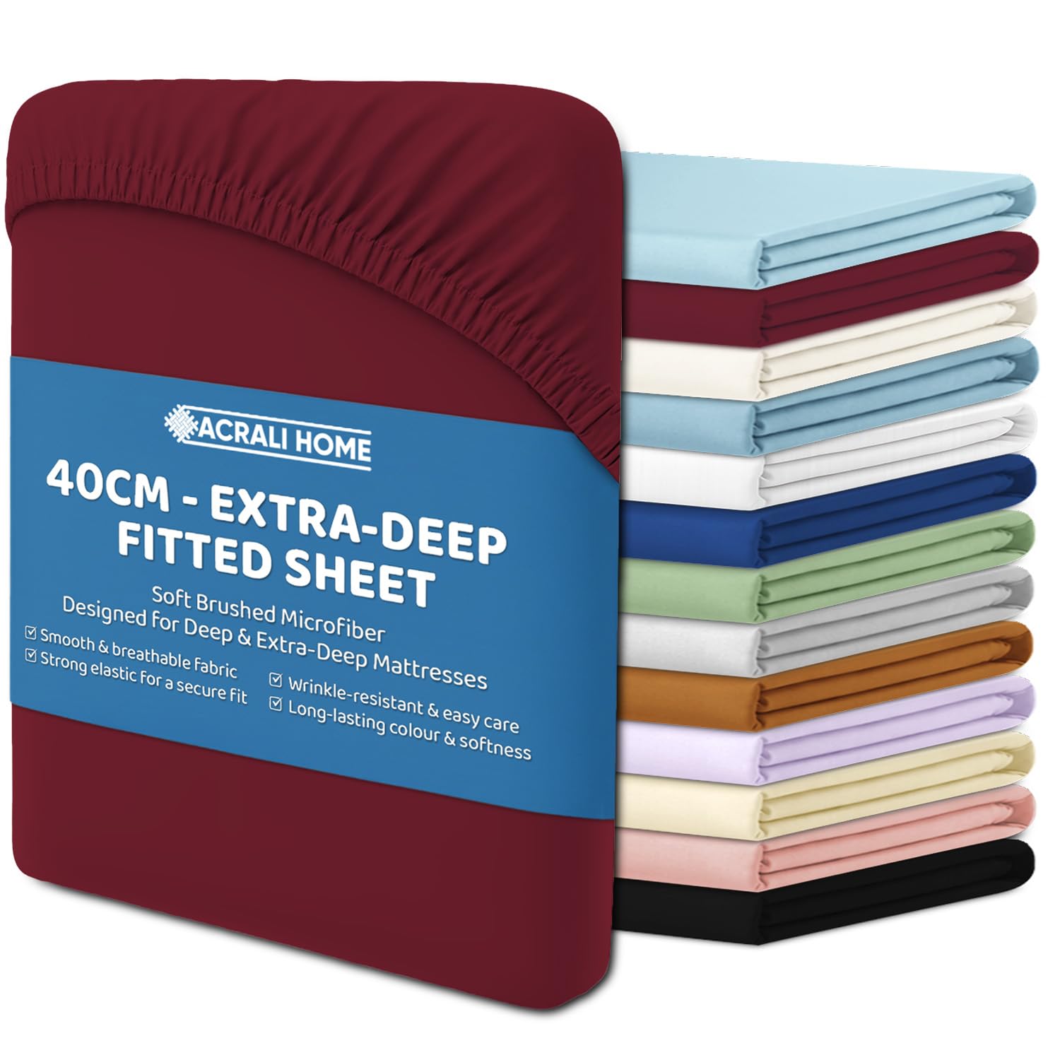 Acrali Home Premium Microfiber fitted sheets (Burgundy, Microfiber | Super King (200x180+40cm))