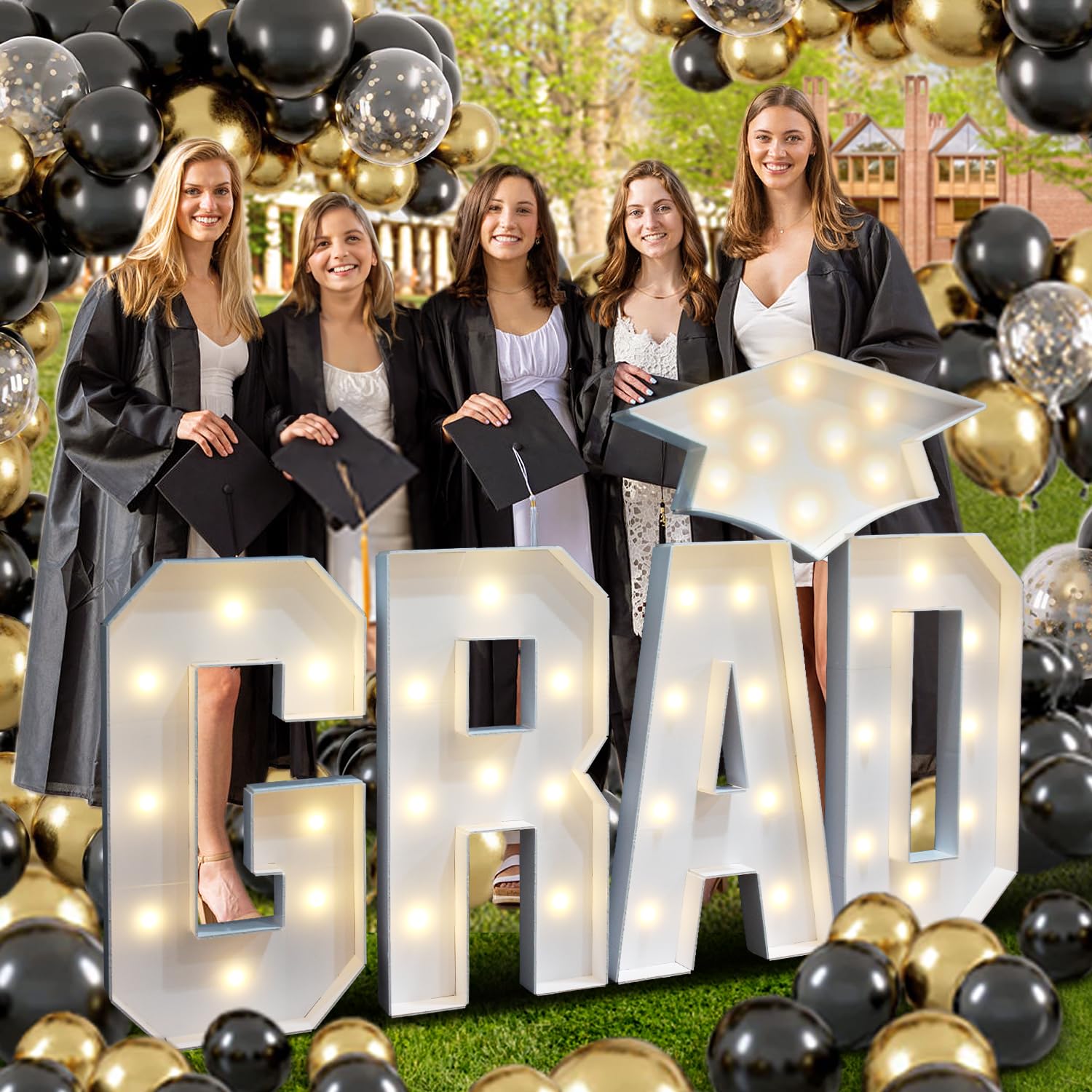 View 1 of 2026 Graduation Party Decorations - 2.3FT Pre-Cut GRAD Marquee Letters Sign with Light - Mosaic Foam Board Includes Glue Gun Balloons for Kindergarten Preschool College Prom