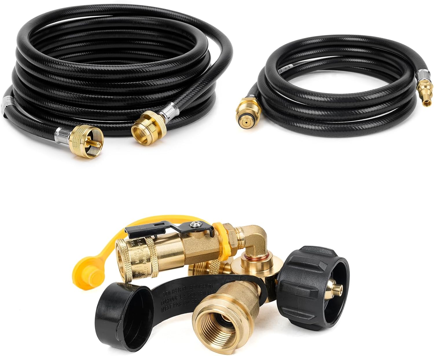 Stanbroil 4 Port Propane Brass Tee Adapter Hose Kit with 6FT and 12FT Propane Extension Hose for RV Motorhome Camping Easy to Install