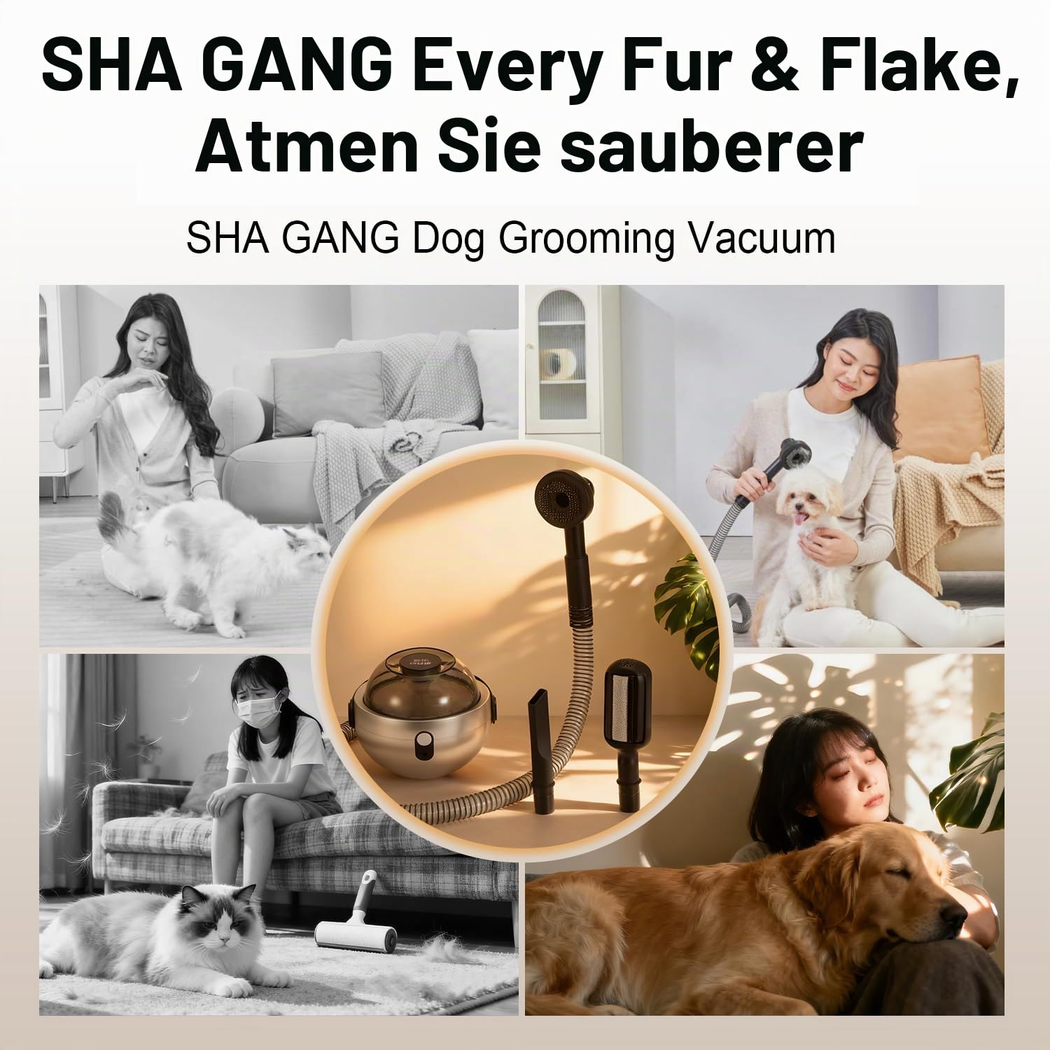 Hundestaubsauger mit Bürste,Schnurlose Pflege Kit mit Staubsauger,starke Saugkraft von 10000 Pa, entfernt 99% Tierhaare, kabelloses, geräuscharm, leicht zu reinigen für Hunde und Katzen
