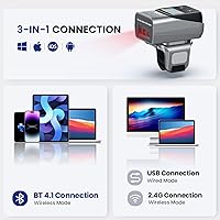 Vista 6 de Eyoyo Escáner de código de barras de anillo Bluetooth 2D con pantalla, mini lector de código de barras QR inalámbrico portátil compatible con iPad