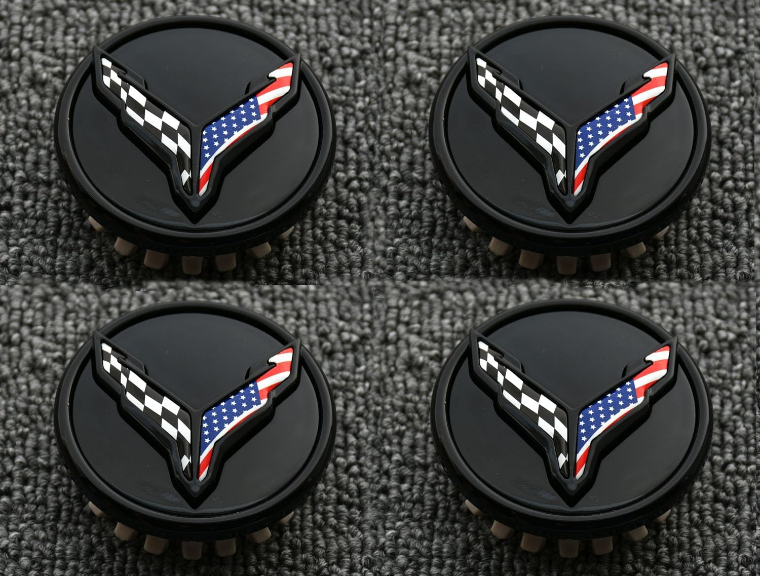 Set of 4 USA Flags Wheel Center Cap Flash Cross Replacement for 2020-2025 C8 Corvette 84691535 White Black