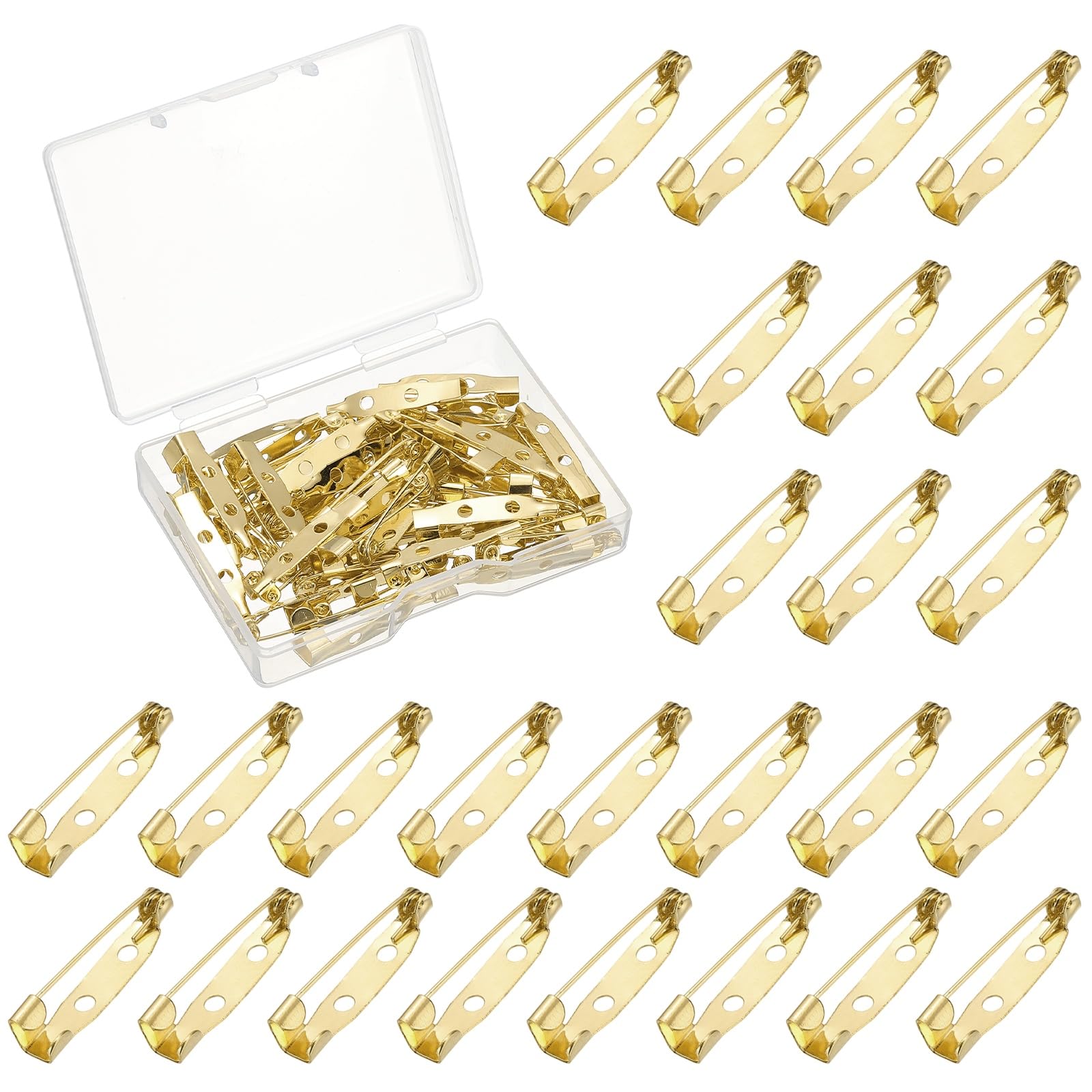 YELARXI Brooch Pin Backs, Brooch Clasp Badge Pins, Bar Reliable Metal Button Locking Safety Clasp- Fitting for (Sewing - DIY Craft - Wedding - Name Tags) 25 mm & 50 Pack & Light Gold
