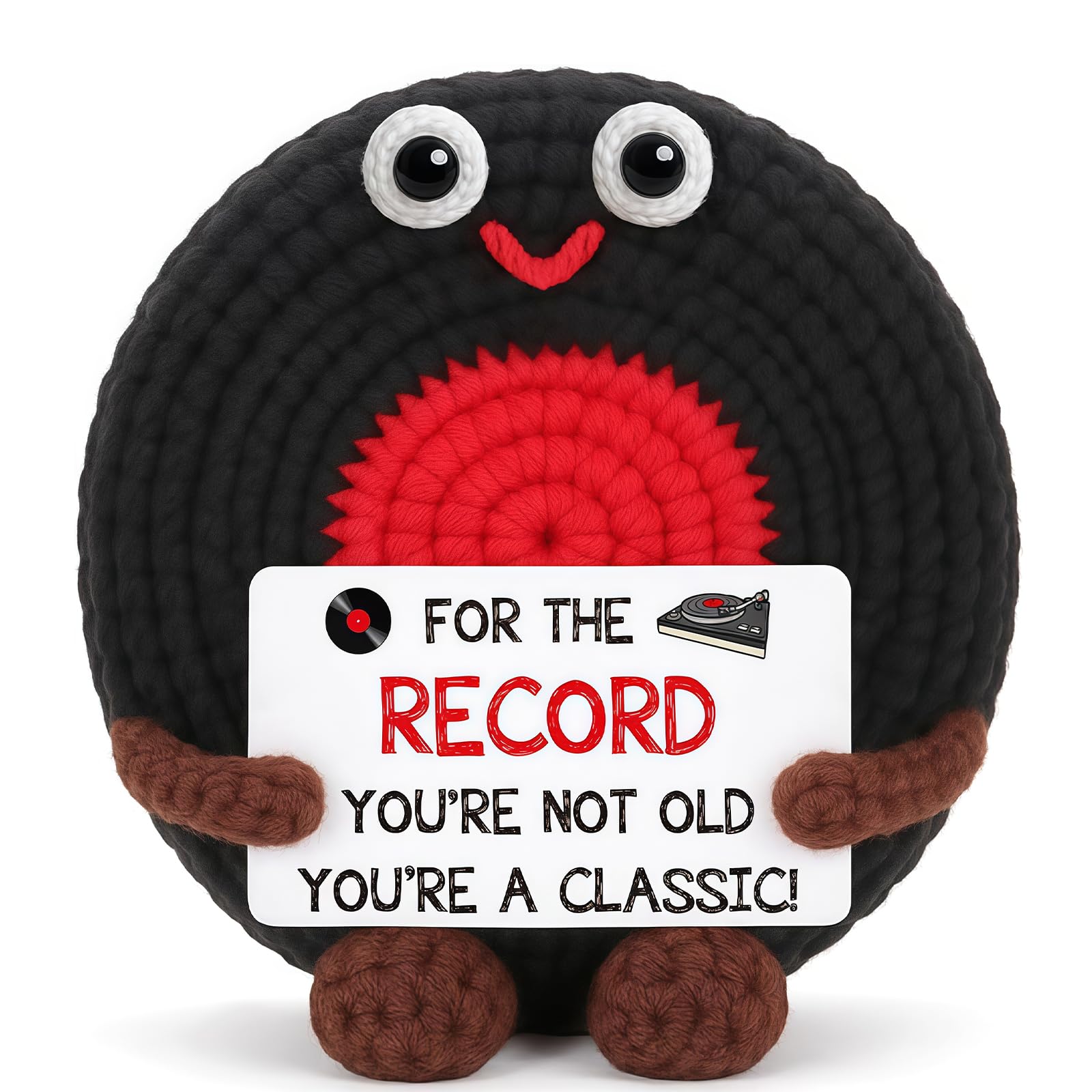 Cosblisvia 1 Piece Gifts for Women, Music Gifts, Crochet Vinyl Record Doll for Men, Boyfriend, Dad for Birthday, Anniversary, Office (Black 4.7 Inch) — image 1