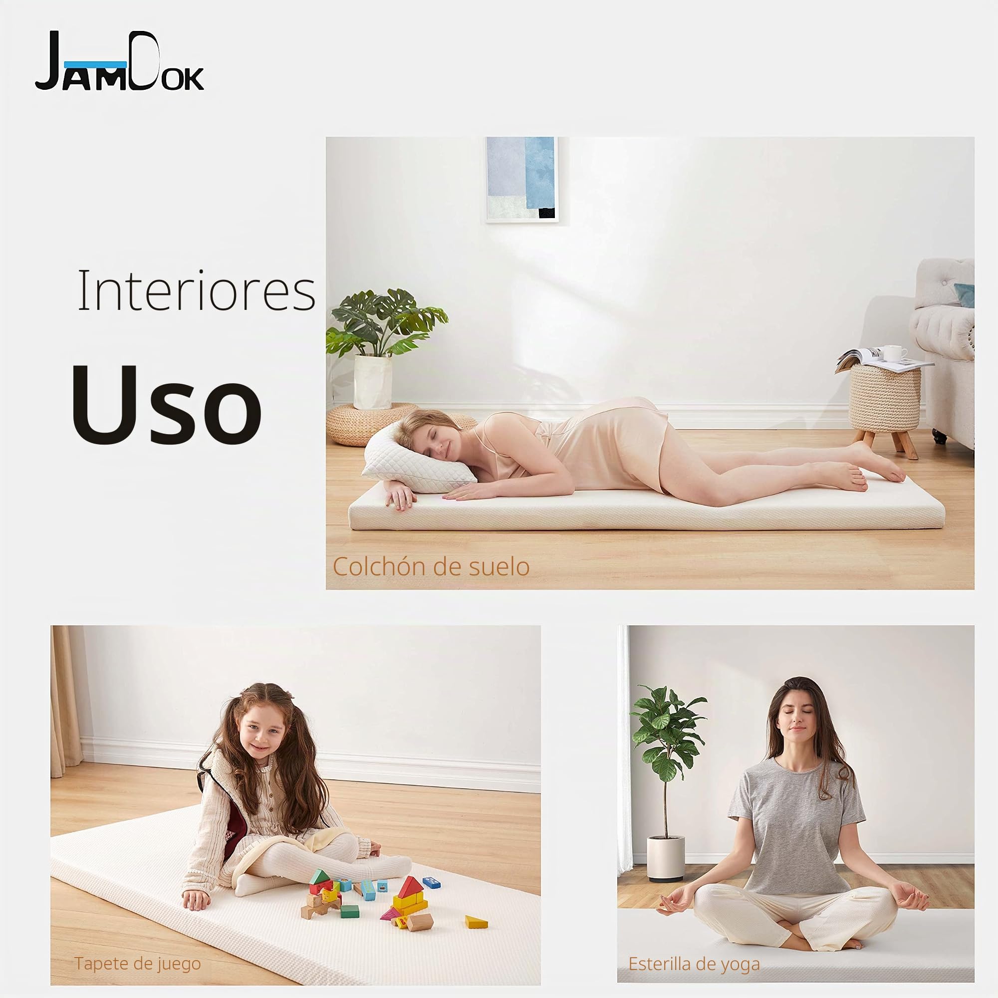 Jamdok Cubrecolchón de espuma individual para cama de camping, colchón de coche, sofá, tapete enrollable, almohadilla plegable para dormir, portátil (190 x 75 x 5 cm)