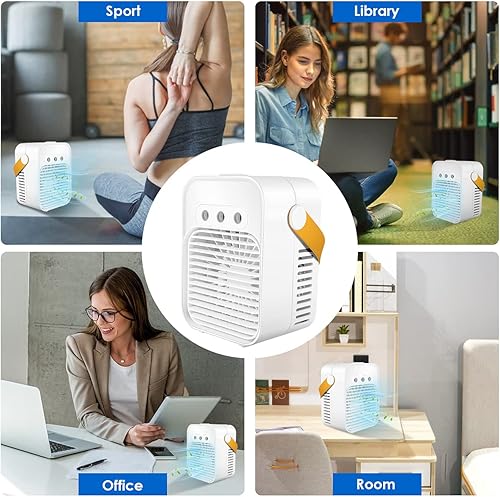 Miniatura 6 de LEPOWERP Enfriador de aire personal, ventilador de aire acondicionado USB AC 200A con 3 velocidades, mini ventilador de escritorio con asa para