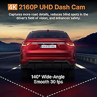 Vista 2 de Miofive Dash Cam Front – 4K UHD Dash Camera for Cars, Built-in Bluetooth, 5G Wi-Fi, GPS, 3" IPS Screen, Night Vision, 140° Wide Angle, HDR, 24-Hour