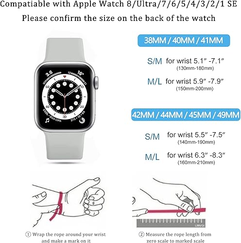 Miniatura 3 de TEFLOTY Compatible con correas de Apple Watch, 2 correas de silicona para Apple Watch de 1.496 pulgadas, 1.575 pulgadas, 1.614 pulgadas, 1.654