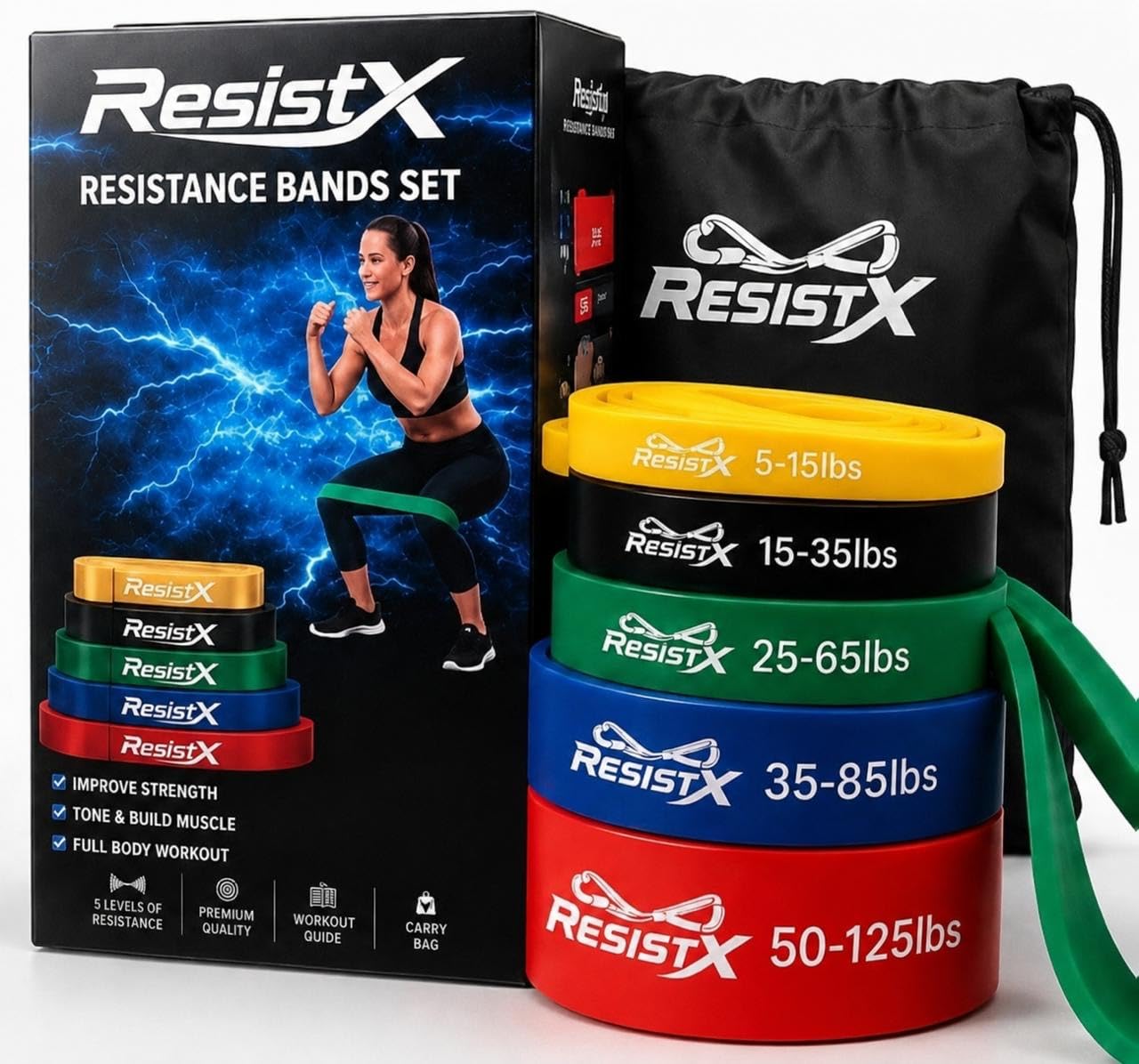 Set di fasce di resistenza per allenamento, fasce per trazioni per uomini e donne, fasce per esercizi con 5 livelli di resistenza, fasce da allenamento per allenamento della forza, stretching e