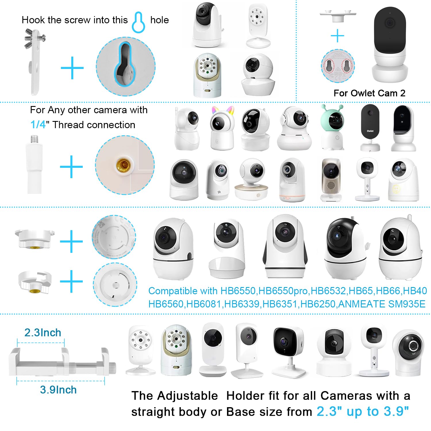 Supporto da pavimento per baby monitor compatibile con ottiche infantili, Nanit Pro, Owlet Cam/Cam 2 Baby Monitor, altezza regolabile 170,2 cm, adatto anche per fotocamere con connessione filettatura