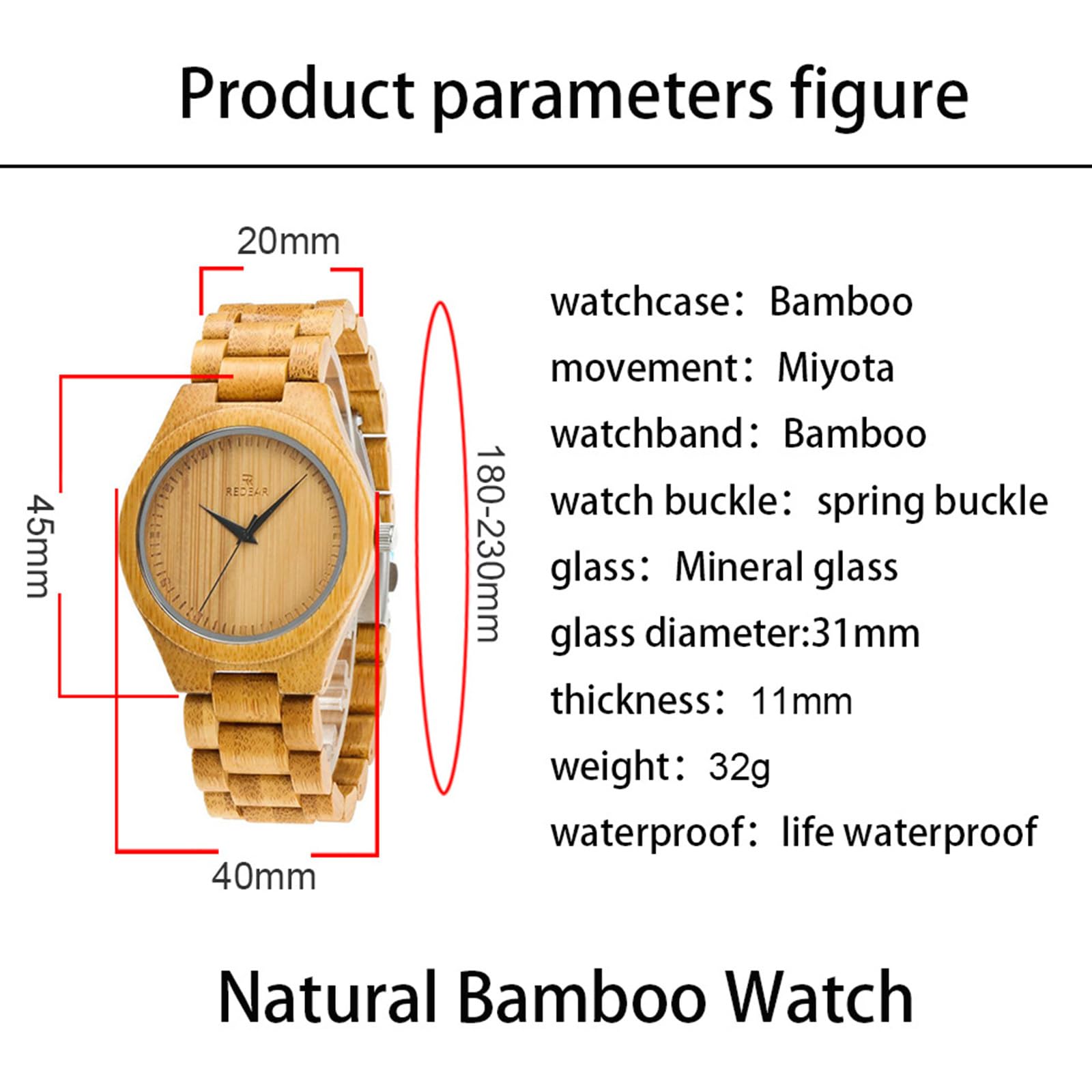 findtime Reloj de madera para hombre, reloj de pulsera de madera de bambú natural, cuarzo, analógico, de madera, sencillo
