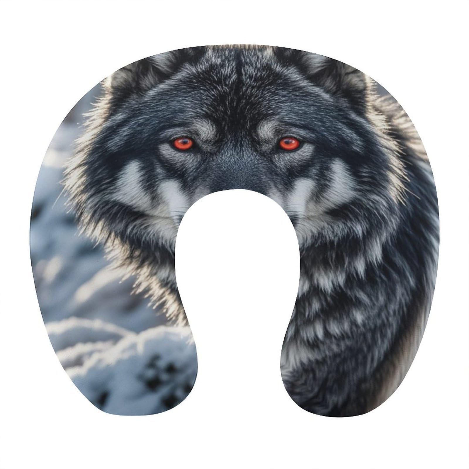FekiLoot Big Black Wolf with Red Eyes Travel Pillow Comfortable U Shape Memory Foam Pillows Neck and Head Support Portable Travel Neck Pillow Suitable for Planes Trains Self-Driving Cars