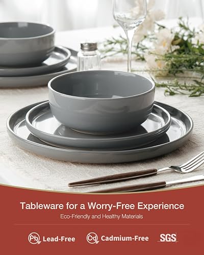 Richmount Milkyway vajilla de 18 piezas, con platos y cuencos, gris oscuro | Juego de vajilla de cerámica con platos llanos, platos de postre y cuencos para desayuno, apto para microondas y lavavajillas - 6