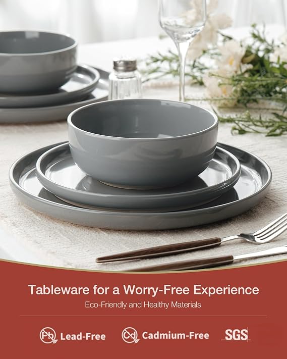 Richmount Milkyway Plates and Bowls Set, 18 Piece Dinner Set, Speckled Stoneware Dinner Sets for 6 People, Chip and Scratch Resistant Dinnerware Sets, Dishwasher & Microwave Safe, Dark Gray