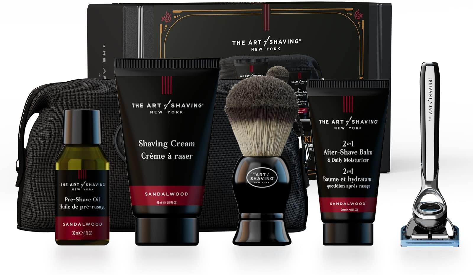 THE ART OF SHAVING Sandalwood Travel Shaving Kit With Jet Black Morris Park Razor